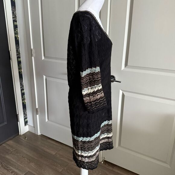 Missoni Black Open Knit Wool Sweater Dress with Chevron Trim Size IT 44 US 8 - Picture 7 of 11